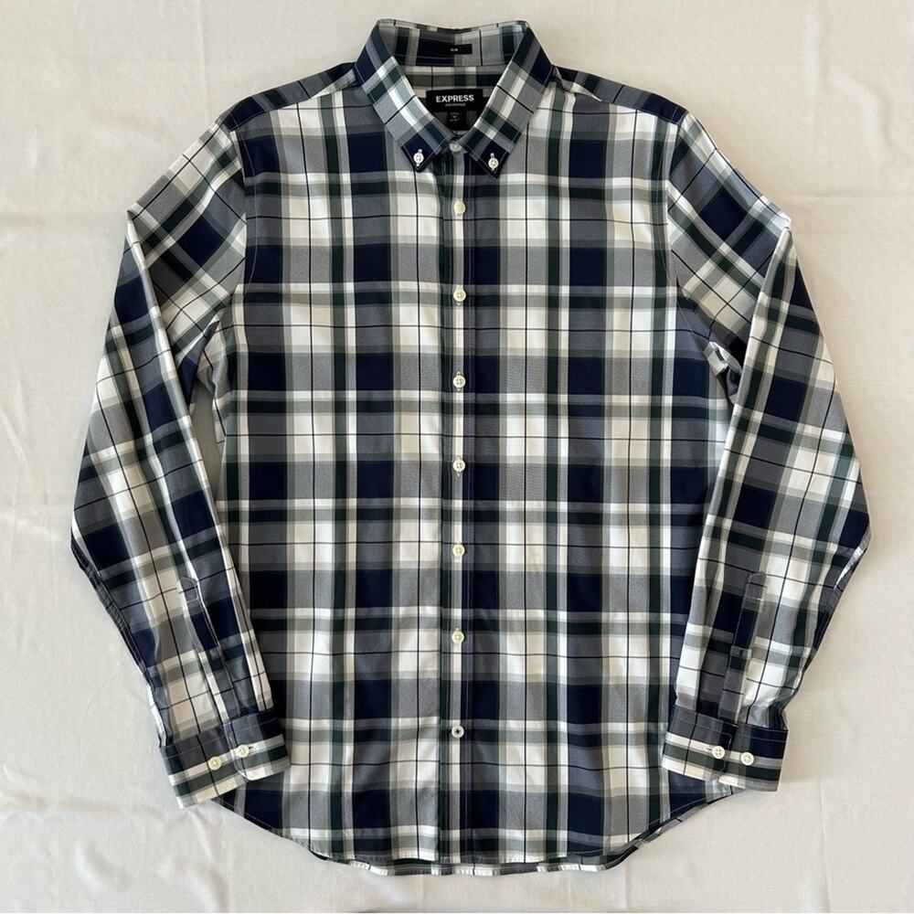 Express Performance Slim Button Down Plaid Shirt Medium 15-15.5